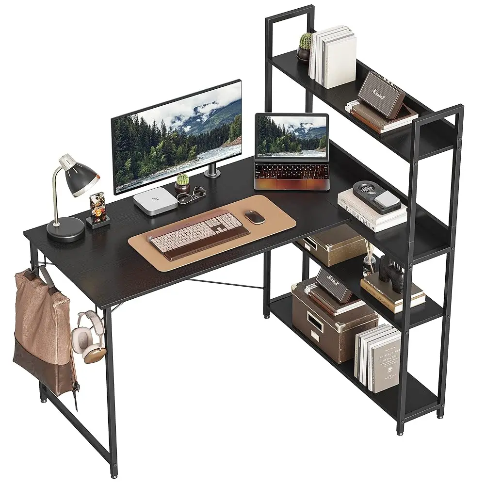 

Computer Corner Desk With Storage Shelves, 47 H Reversible Small L Shaped Computer Desk, Home Office Writing Desk With 2 Hooks,