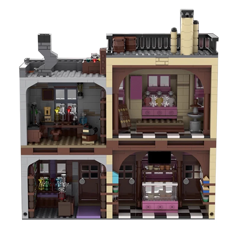 Bricklink Magic Movie Diagon Alley Sweet Shop Apothecary Shop and Eeylops Owl Emporium City House Set Building Blocks Toys Gift