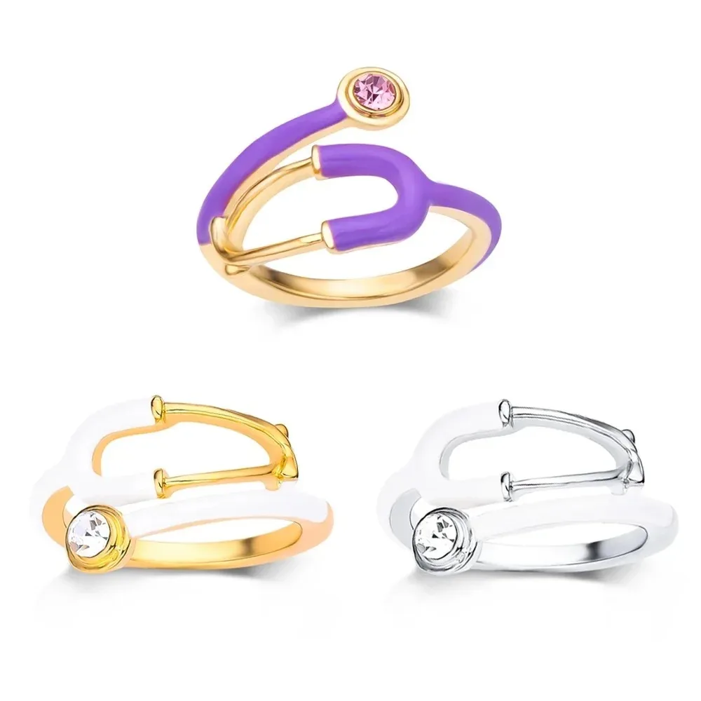 Nurses Doctor Stethoscope Ring Crystal Stethoscope Enamel Rings Women's Graduation Birthday Gift Jewelry