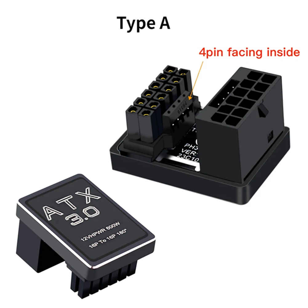 Conector de ángulo de 180 grados macho a hembra, fuente de alimentación ATX3.0, conector de ángulo de dirección de 180 de 2VHPWR para tarjeta gráfica PCIe5.0