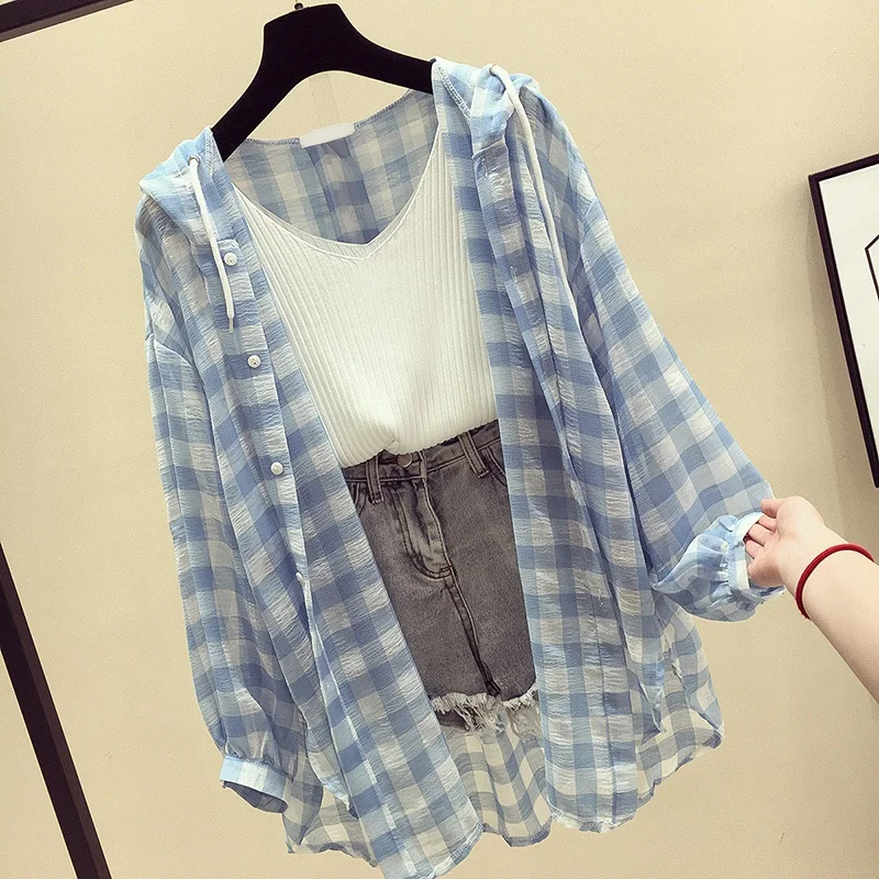 

Women's Summer Long Sve Ultra-Fairy Loose Chenille Sun Protection irt Hooded Thin Outerwear Korean Sle Casual Commute