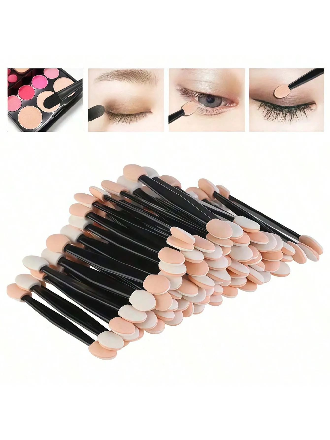 10pcs Travel-Portable Disposable Eyeshadow Applicators - Dual-Ended Latex Sponge, Double-Sided 2-Tone In Random Colors
