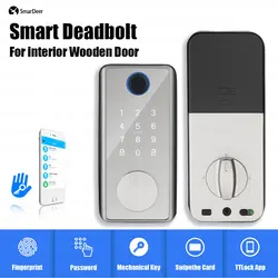 SmarDeer Electronic Door Lock with Alexa and Google Voice unlock Fingerprint Deadbolt lock with Keyless entry