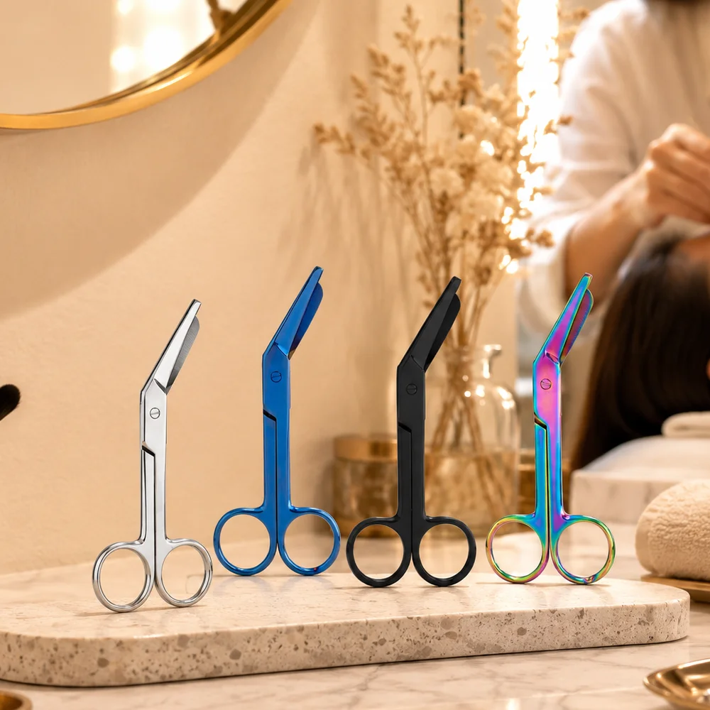 Stainless Steel Hair Cutting Scissors Angled Barber Shears with Round Tip Hair Trimming Scissors for Home Haircut, Bangs Cutting