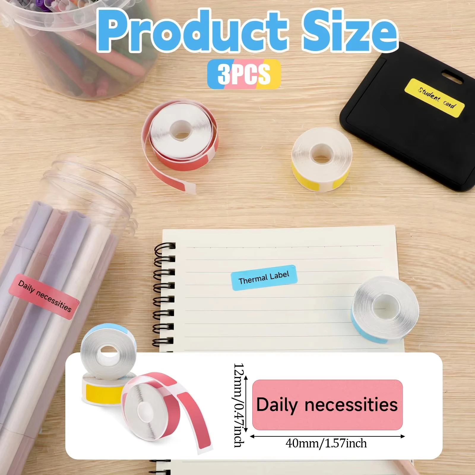 1 Rolle 12 x 40 mm mehrfarbiges Thermoetikett, geeignet für D30-Drucker, Heimbüro, Geschenk, Küche, Dosenorganisation