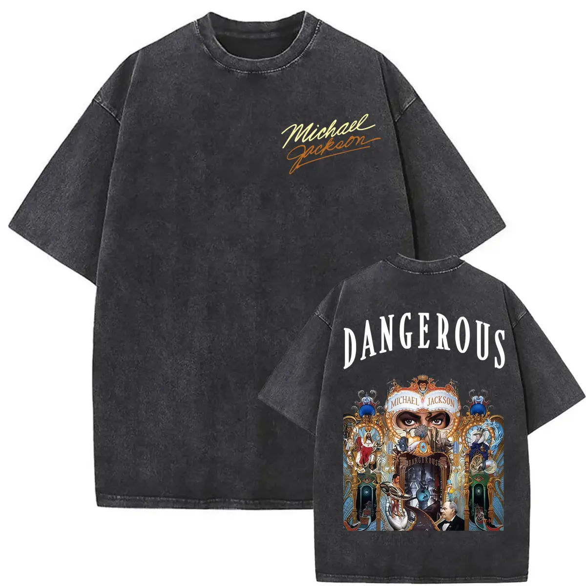 Michael Jackson King of Pop Dangerous Washed Vintage T-shirts for Men Women Fashion Hip Hop Gothic Oversized T Shirts Streetwear