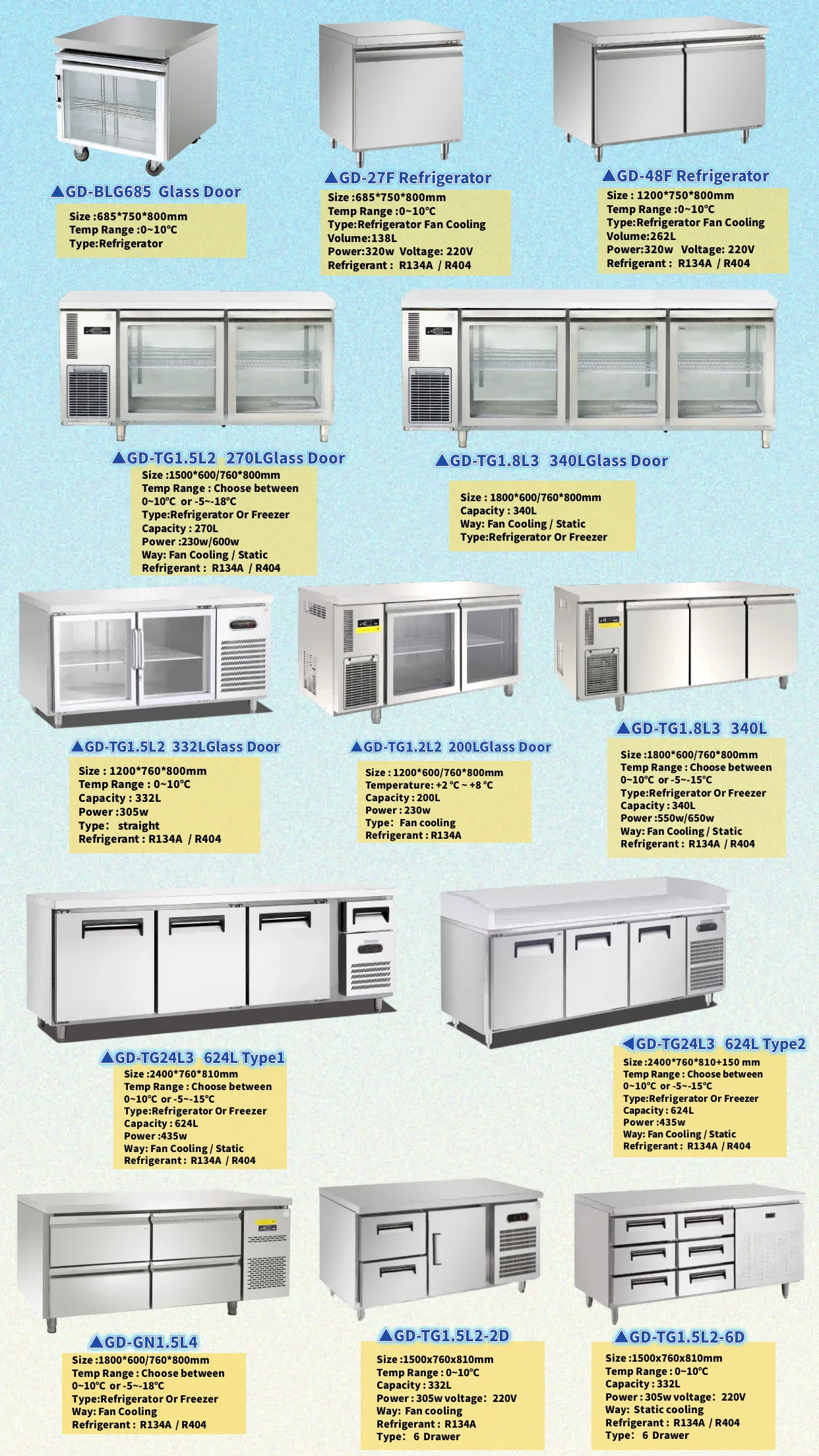 Commercial refrigerated workbench smart undercounter counter top freezer refrigerator working prep table with drawer type fridge