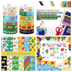 Cartoon Ruler Pen Welcome Back to School Theme Crane Decorative Material Washi Tape DIY Kids Origami Paper Scrapbook Decor