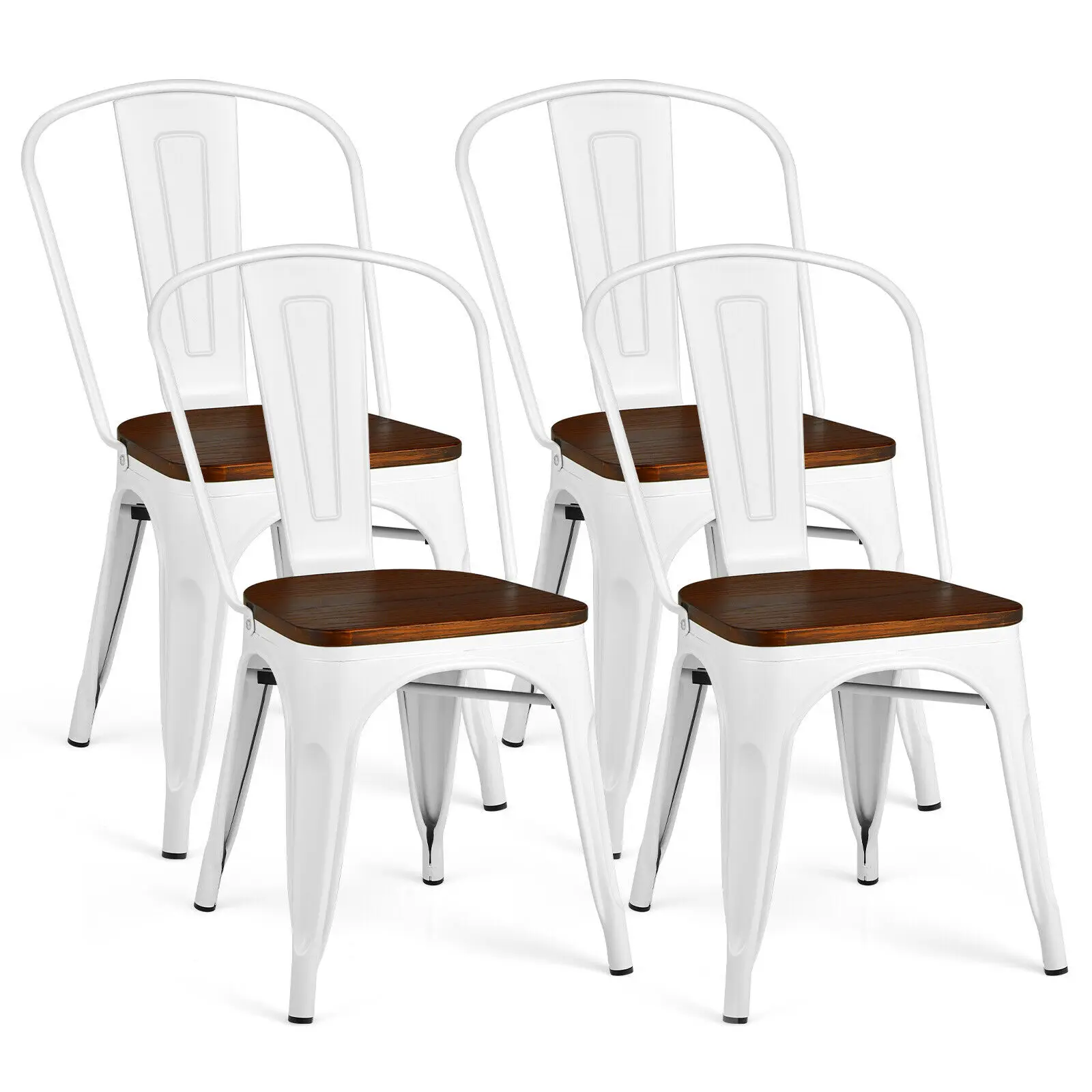 Costway Set of 4 Tolix Style Metal Dining Chair Wood Seat Stackable Bistro Cafe