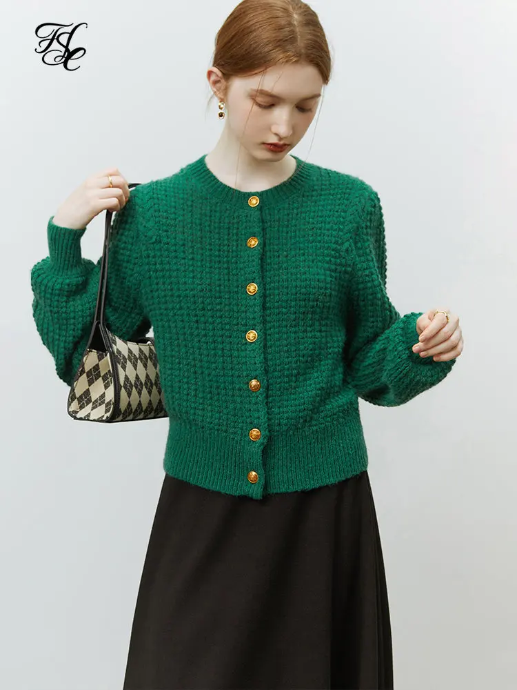 

FSLE Waffle Thick Needle Sweater Women Autumn Winter 2022 New Style Vintage Solid Color Short Inner Knitted Cardigan Coat Female