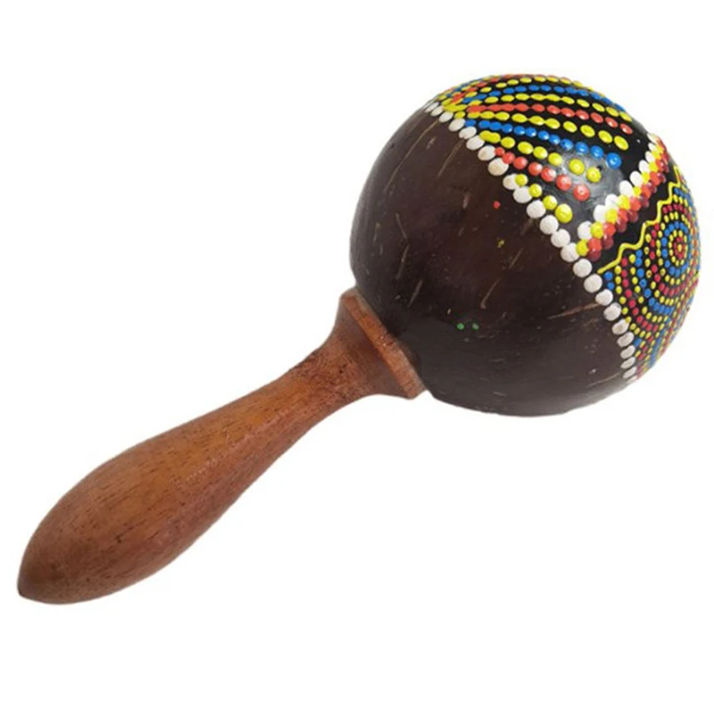 1 Pc Wooden Natural Coconut Shell Hand Hammer Maraca Shakers Percussion Musical Instrument Art Craft Toy For Kids Gift