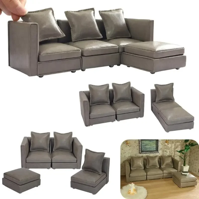 Bộ Ghế Sofa Phòng Khách Tỉ Lệ 1/12 Đế Gỗ Vải Bao Phủ Đồ Nội Thất Mini Cho Nhà Búp Bê Phụ Kiện Và Sưu Tầm 15UB