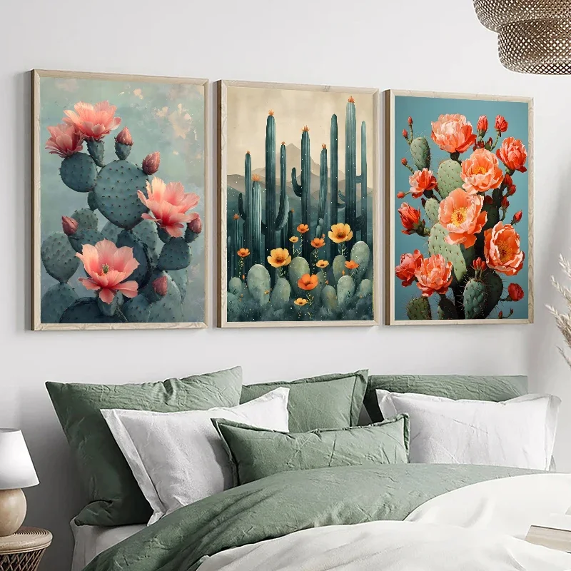 Vintage Mexican Cactus Poster Floral Moon Aesthetic Canvas Painting Prints Colourful Artwork Wall Art Picture Room Home Decor