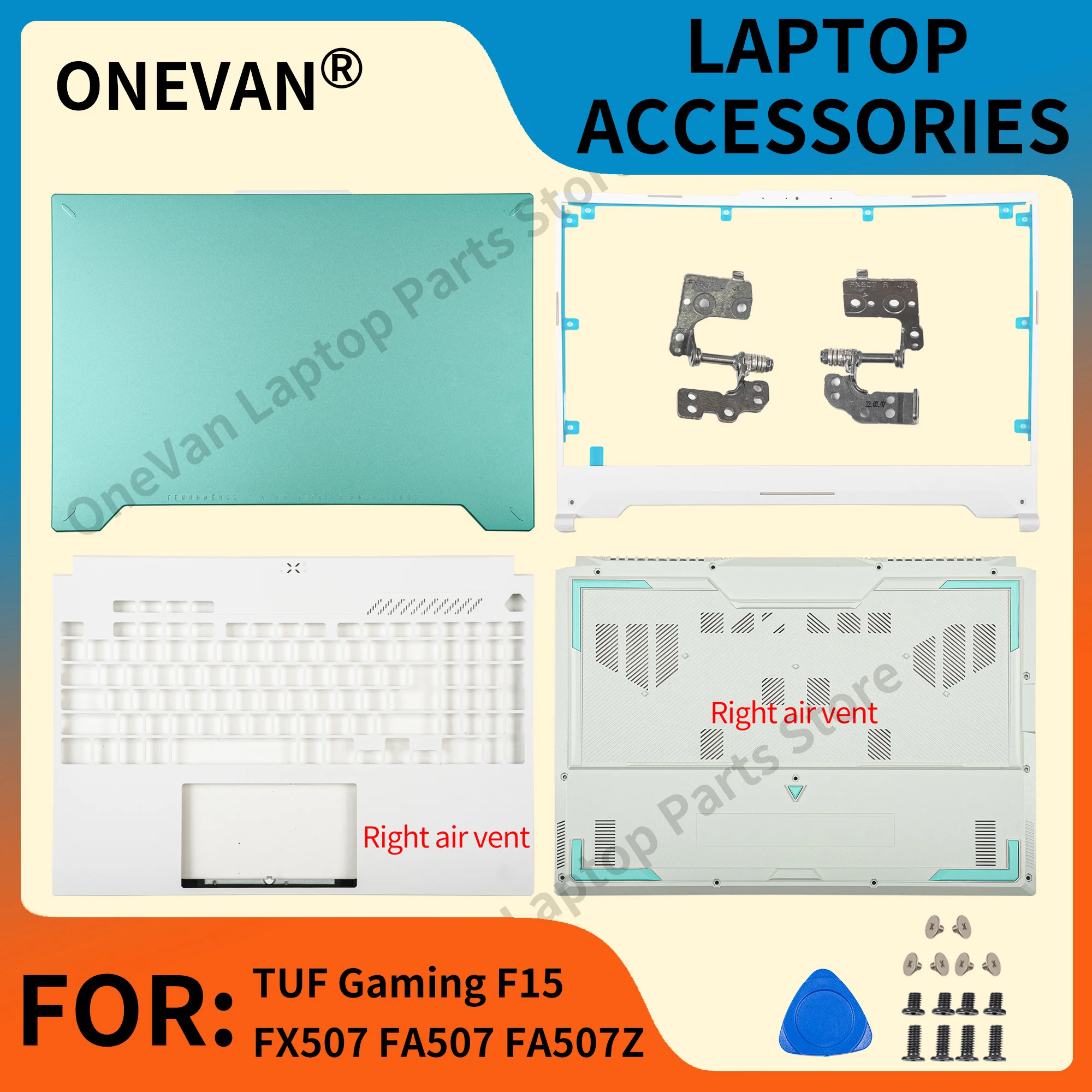 New For ASUS TUF Gaming F15 FX507 FA507 FA507Z Laptop LCD Back Cover Front Bezel Palmrest Top Bottom Case 15.6 Inch Cyan/White