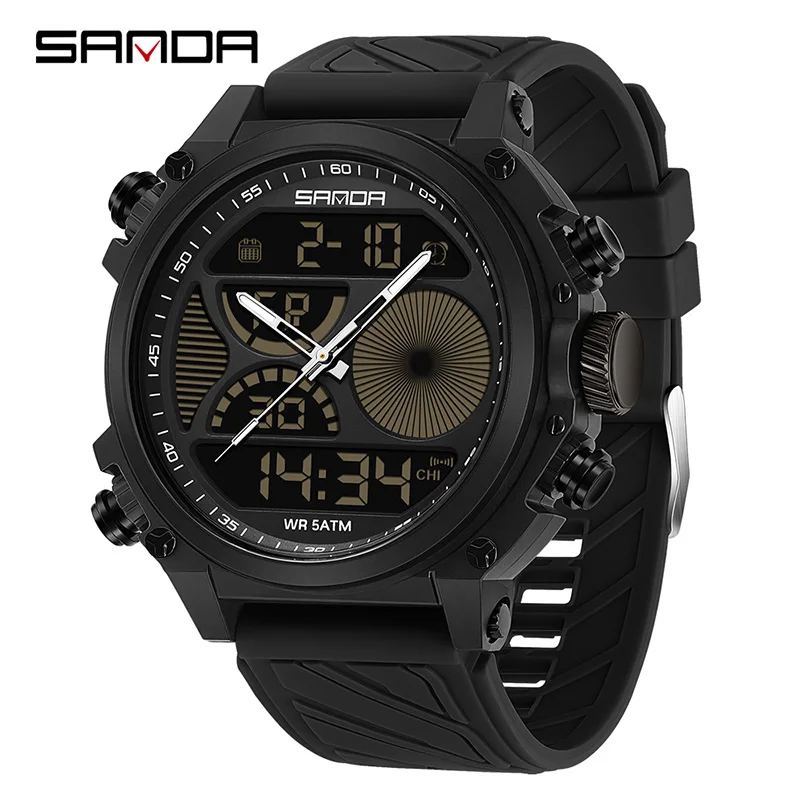 SANDA 6236 Military Led Water Resistant Large Dial Multi-Function Electronic Watch Digital Wristwatches Stopwatches For Men