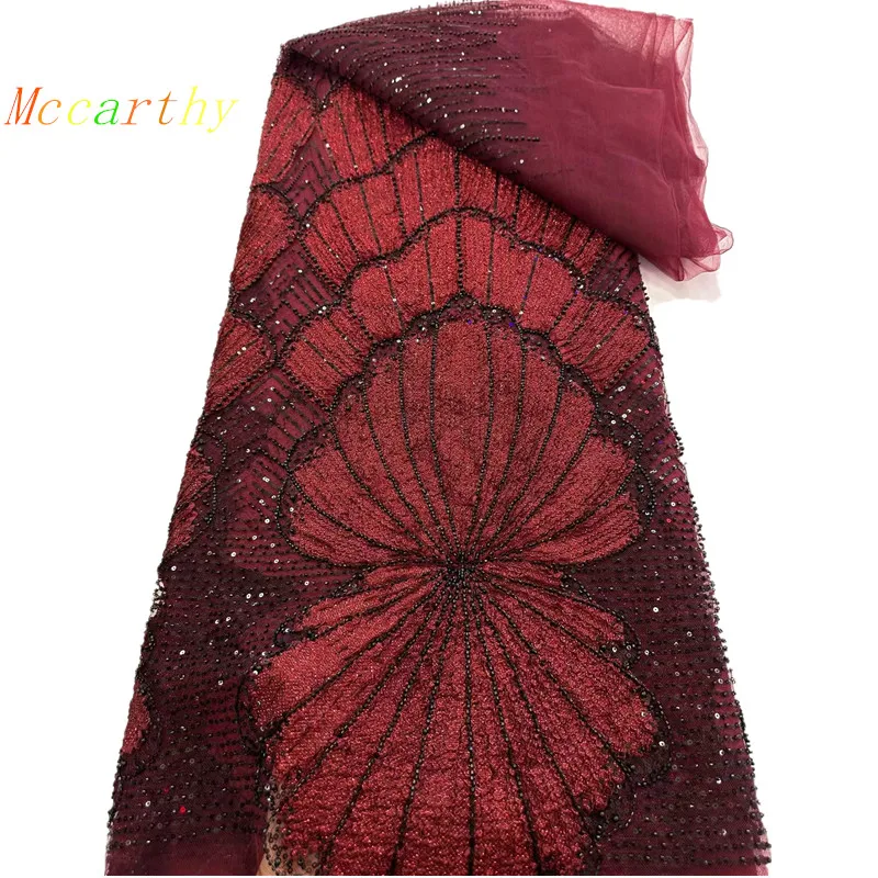 

New Design French African Beads Mesh Lace Fabric High Quality Nigerian Sequins Tulle Emboridery Lace For Dresses Party Wedding