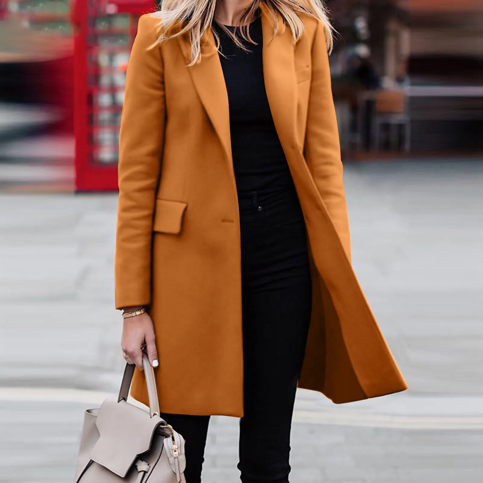 Gabardina larga de un solo pecho para mujer, Chaqueta de traje, abrigos de negocios de oficina, Otoño e Invierno