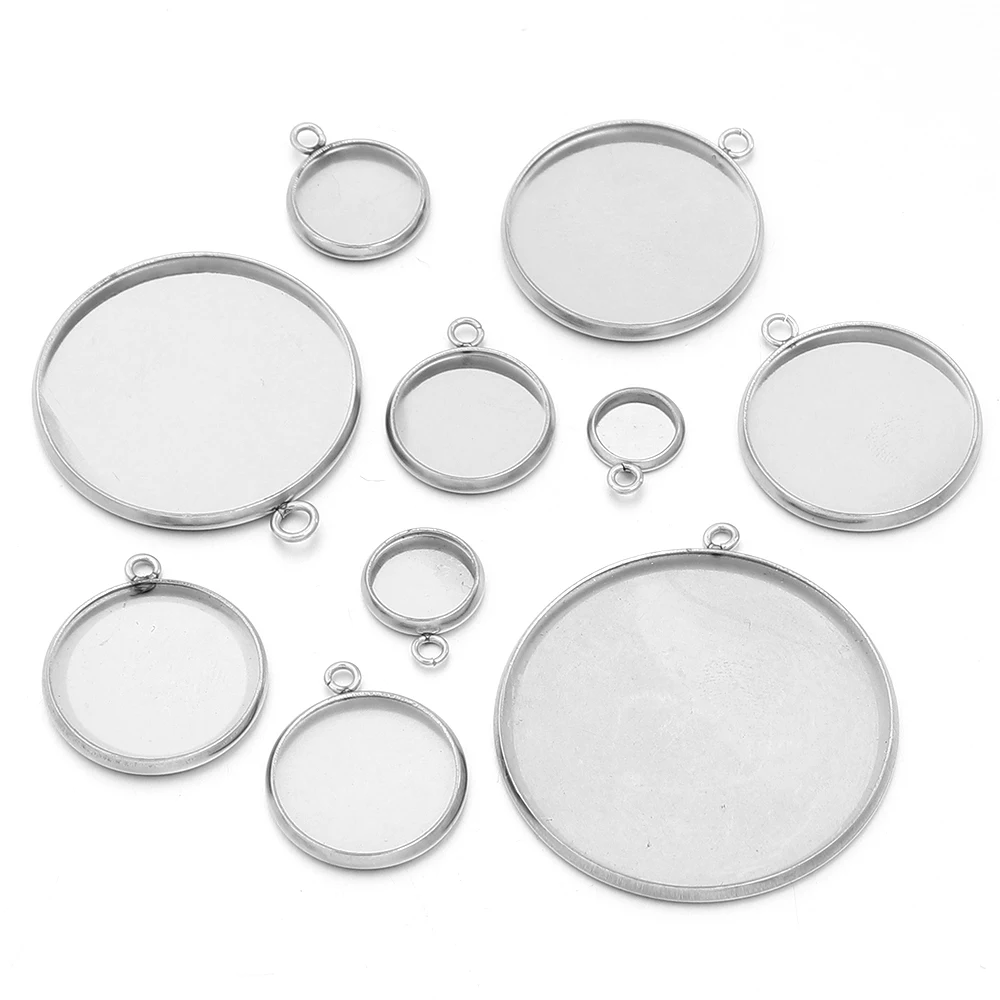 5 Stück 6-30mm Edelstahl Runde Anhänger Rohlinge Cabochon-Basis Fassung für DIY Schmuckherstellung Zubehör – Detail 7