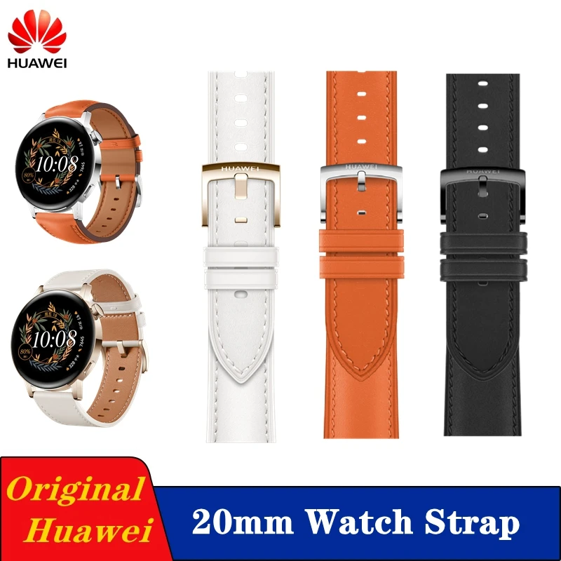 Original 20mm GT3pro 43mm Calf Leather Watch Strap for Huawei GT2 GT3 42mm Women  Rubber Silicon Sport WristBand Milanese Strap