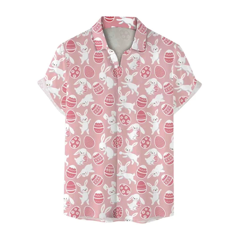 

Easter Egg Graphic Shirts For Men Women 3D print rabbit pattern Fashion Hawaiian Short Sleeve Button Shirt Casual Harajuku Tops