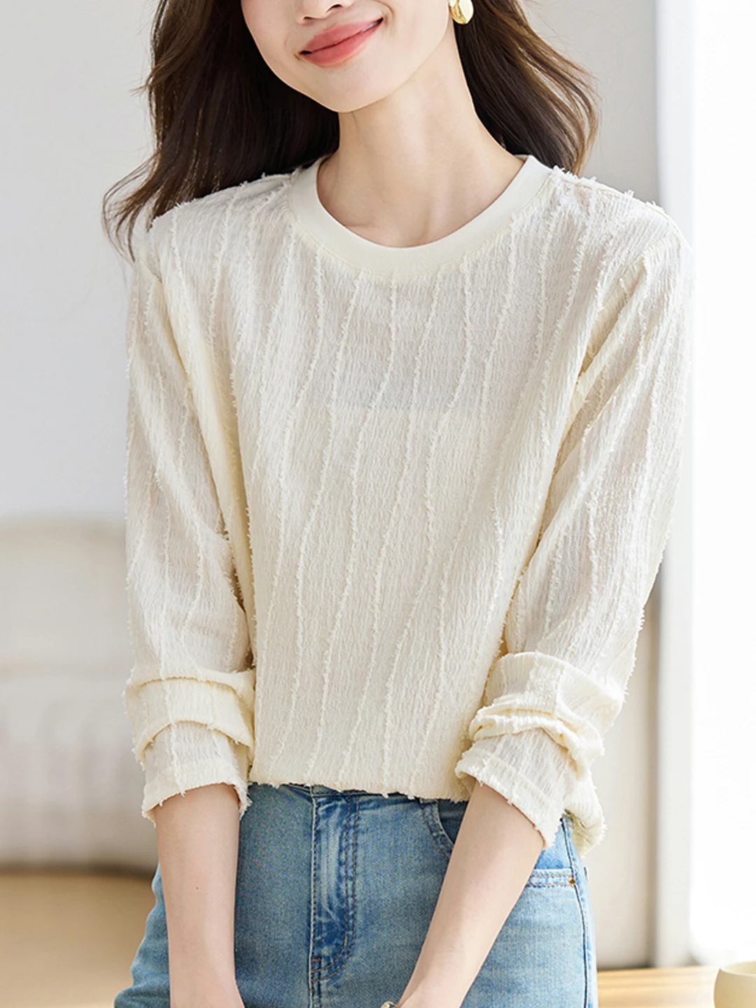 

Loose Long Sve T-irt Women's Autumn New Sle Suite Head Small irt Quali Top Tee Dimensional Pattern Casual Sle