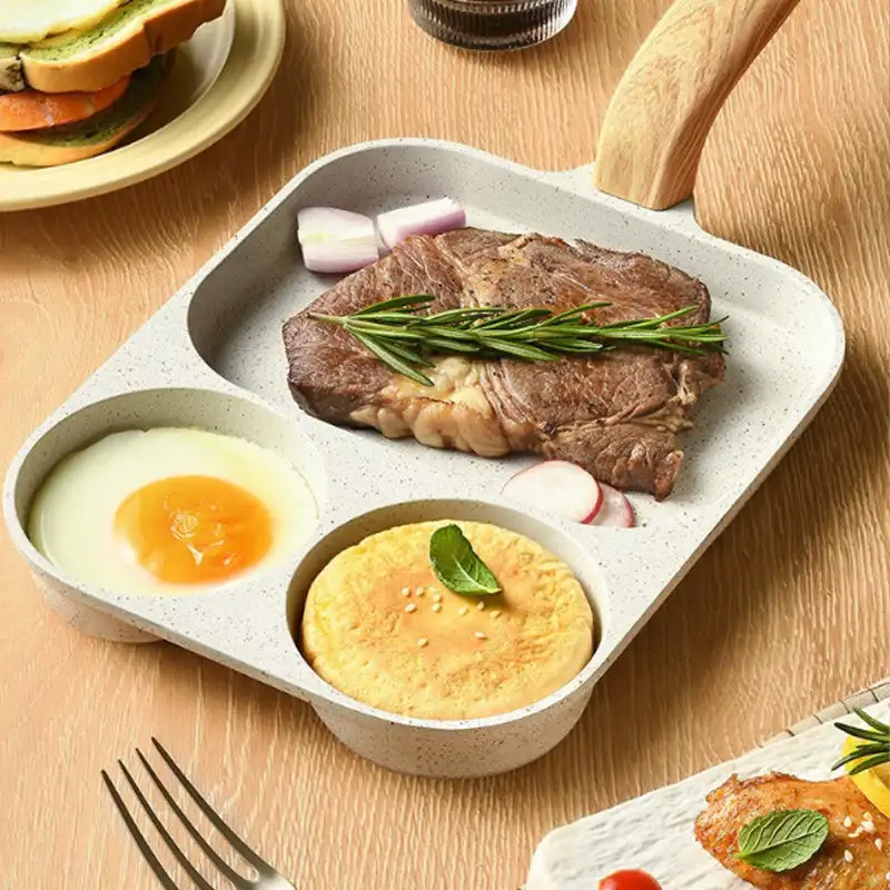 

Сковорода для завтрака 3-в-1, сковорода с антипригарным покрытием для домашнего использования, жарка яиц, сковорода с плоским дном, горшок для стейка, яиц, гамбургеров, посуда