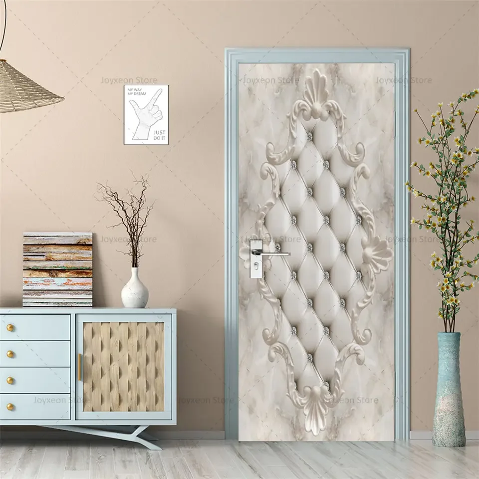 3D Geometric Door Sticker Tear and Stick PVC Waterproof Full Door Wrap Mural Room Door Photo Wallpaper Poster Decoration