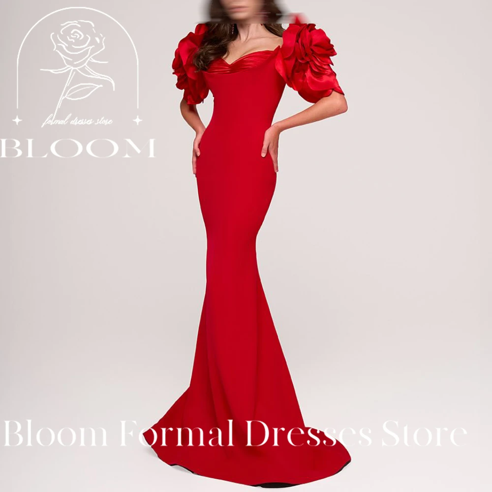 

Bloom Customized 3D Flowers Mermaid Sweep Train Floor Length Sweetheart Zipper Back Pleats Ruching Wedding Party Gowns Woman