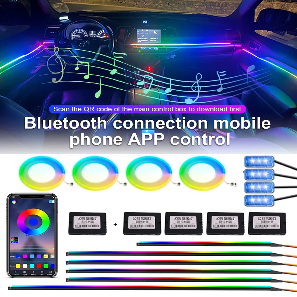 

18 in 1 Car 213/ 64 Color App Music Symphony Rainbow RGB Ambient Lighting For Car Atmosphere Decoration Dashboard LED Strip Lamp