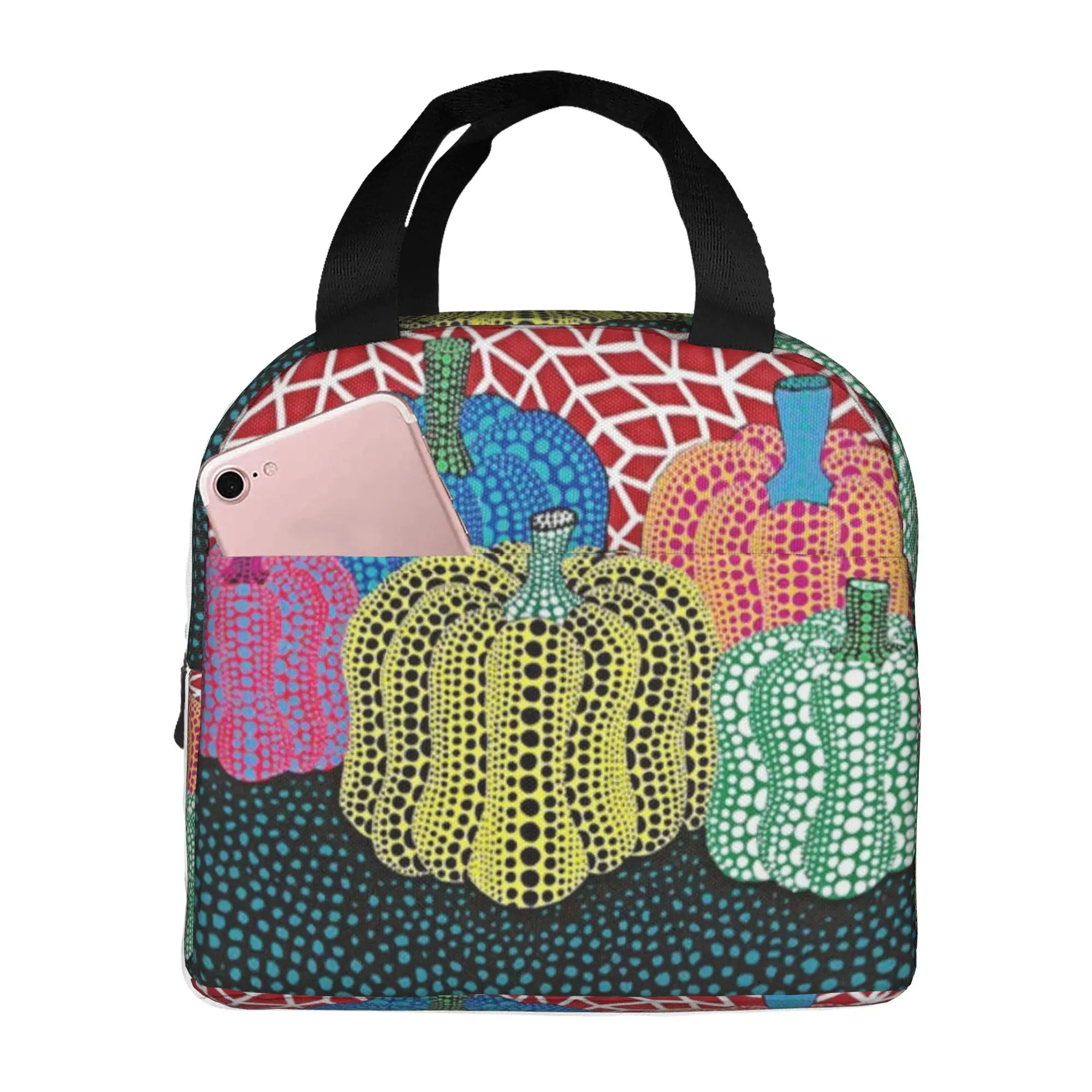 Three Polkadot Pumpkin Art Thermal Insulated Lunch Bag Women Yayoi Kusama Resuable for Camping Travel Storage Food Box