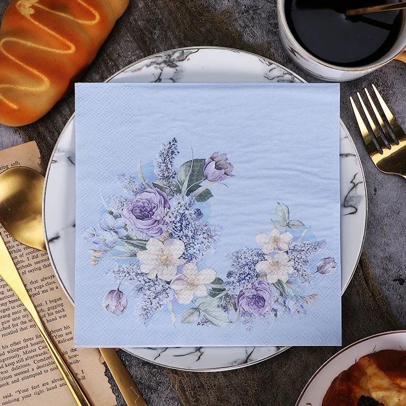 20pcs/Pac New Chinese Colorful Napkins Blue Printing Napkins Wedding Butterfly Bone Bart Paper Food Grade Party Paper Placemat