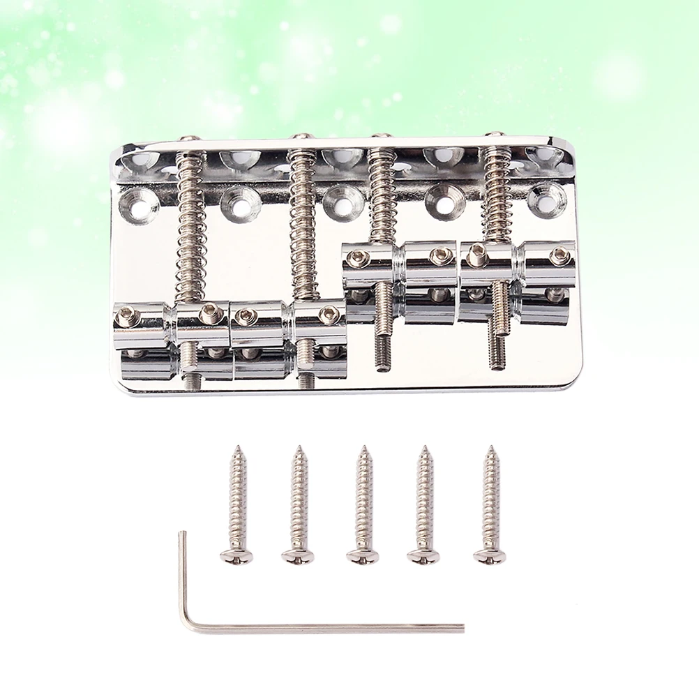 

GA1019 Metal 4 String Bass Bridge Vintage Style Bridge for Guitar with 5 Screws Wrench (Silver)