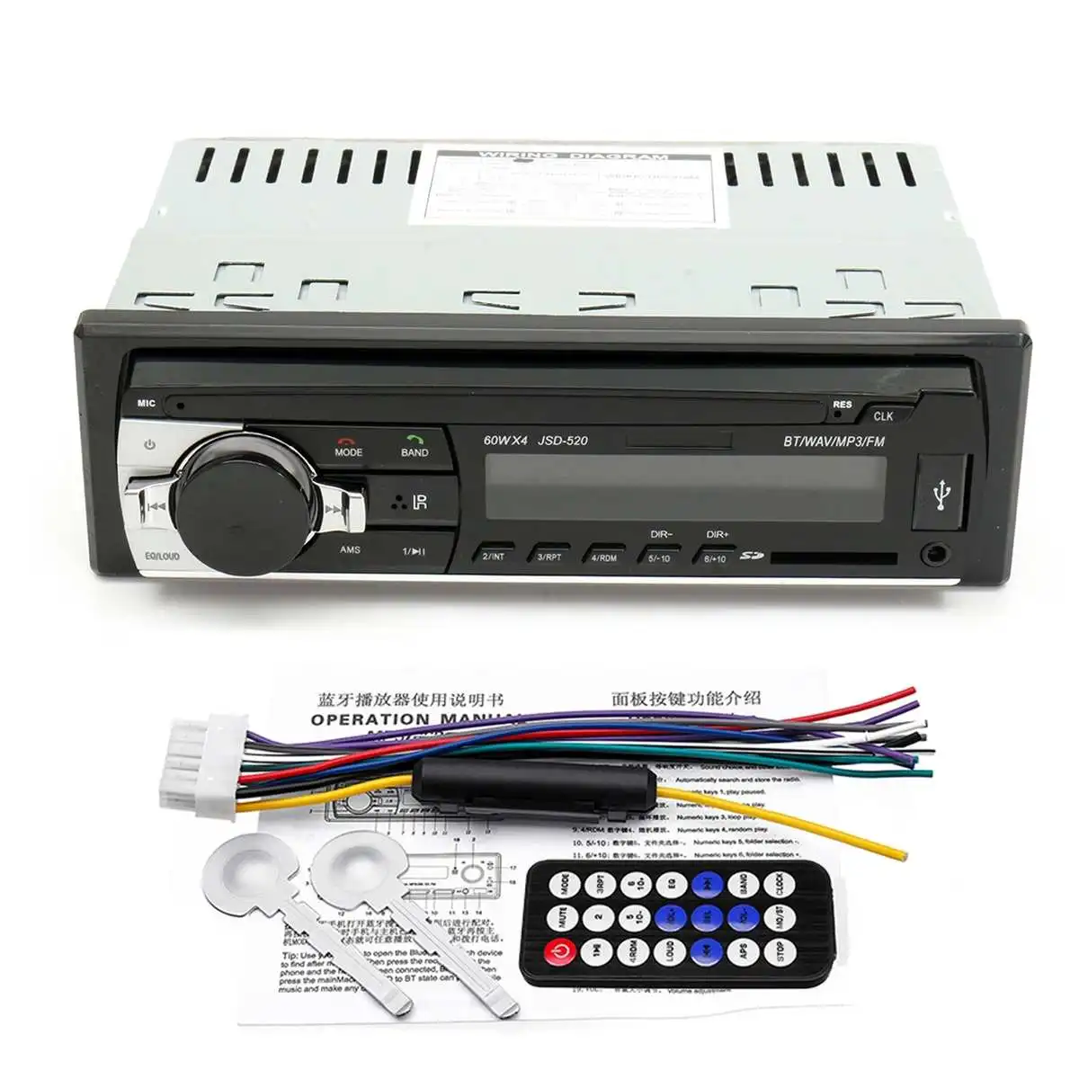 24v samochodowe Stereo Audio bluetooth 1 din samochodowy MP3 odtwarzacz multimedialny USB MP3 odtwarzacz Radio FM JSD-520 z pilotem zdalnego