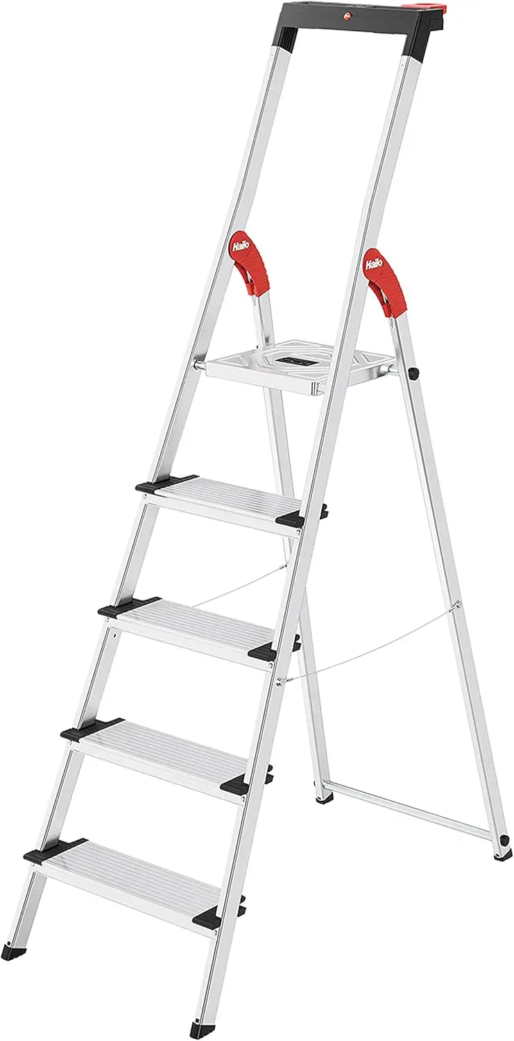 L75 ComfortLine Alu-Sicherheits-Stehleiter Jubiläumsmodell |   5 XXL-Stufen bis 150 kg |   Stehleiter mit Ablagen, Bit