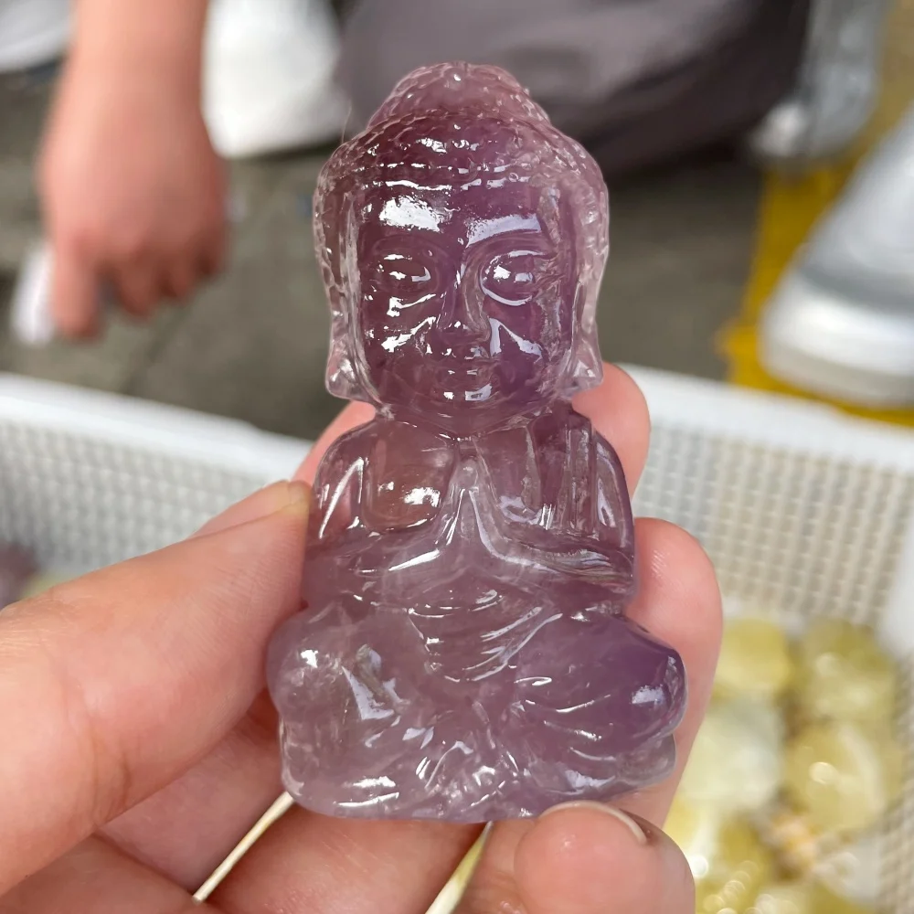 Natural Amethyst Carved Baby Buddha Statue Cute Sitting Buddha Figurine Meditation Zen Healing Crystal Home Decor Wholesale