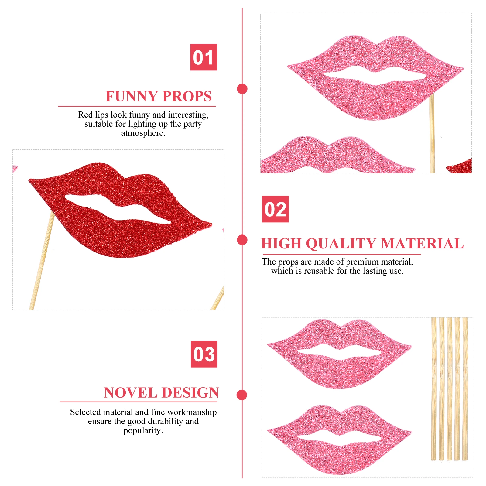 

40pcs Red Lips Photo Funny Handheld Selfie Accessories Party Supplies Festival Photo Props Funny Lips Props Reusable