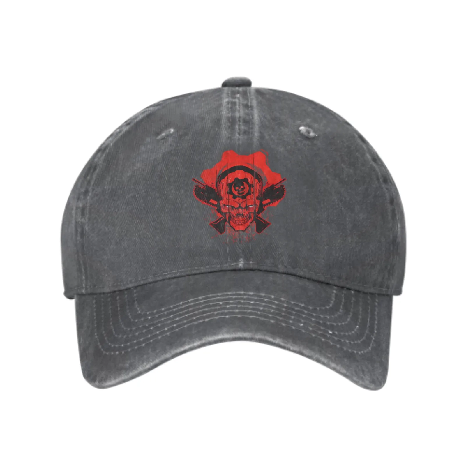 

Red Skull Denim Baseball Caps for Men Women Adjustable Fashion Casual Trucker Hats for Outdoor Fishing Activities