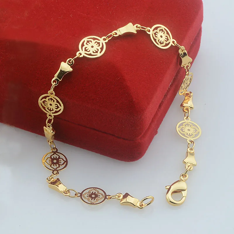 New Fashion Women Yellow Gold Color 8mm Round Flowers Wedding  Jewelry Necklace Bracelet Set