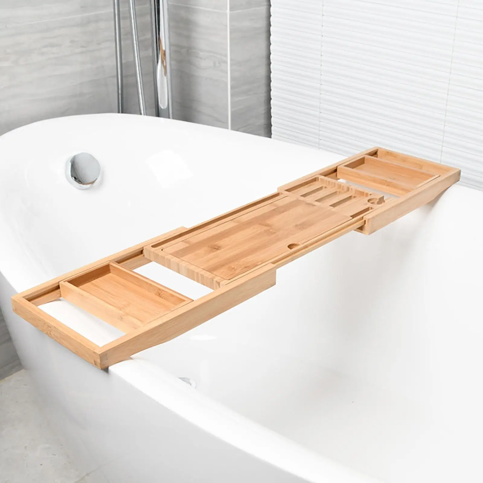 Expandable Luxury Wooden Bathtub Caddy Tray Bathtub Accessories 23.62''-34.25'' Soap Dish Non Slip Tablet Holder Storage Holder