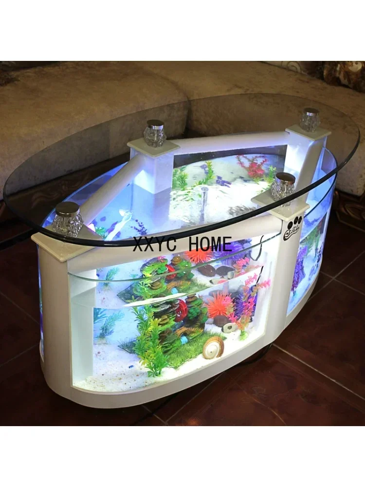 Oval Coffee Table Fish Tank Living Room Ecological Aquarium Glass Large Medium Desktop Creativity Change Water Turtle Jar