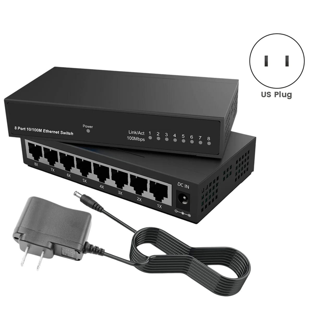 ABAB 8 Port Gigabit Ethernet Switch RJ45 Hub Internet Splitter Smart Switch Ethernet Network Switch 10/100Mbps US Plug