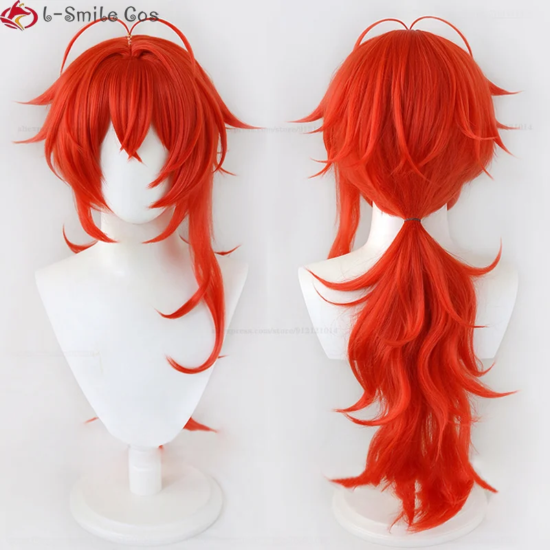 Game  Cosplay Diluc Ragnvindr Wig Diluc Long Orange Red Heat Resistant Synthetic Hair Halloween Wigs + Wig Cap