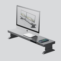 New Electric Adjustable Black Metal Laptop Stand USB Charging Ports Cable Management-Monitor Riser Desk Organizer Power Strip