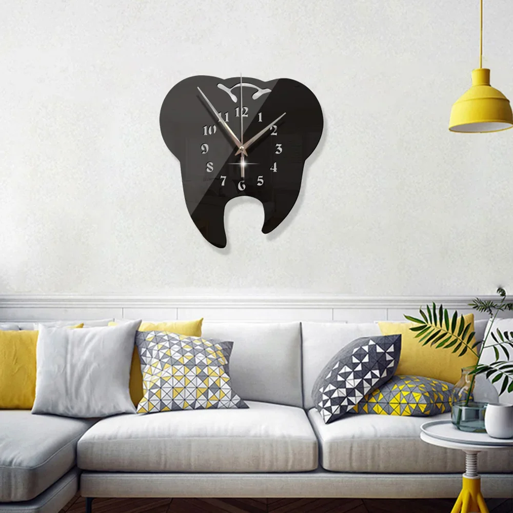 Personality Creative Acrylic Teeth Mirror Diy Wall Clock Mute Living Room Bedroom Sticker Household Pointer Home Decoration