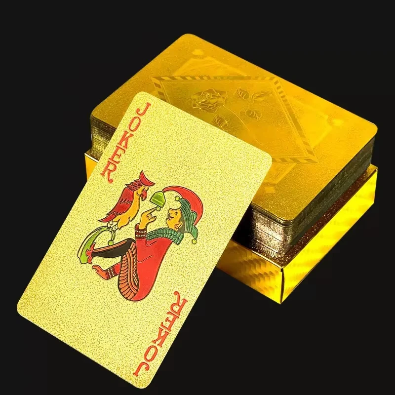 55Pcs Gold Rose Waterproof Poker Card Europe Style Plastic Playing Cards Washable Magic Tools Gathering Game Props Party Gift