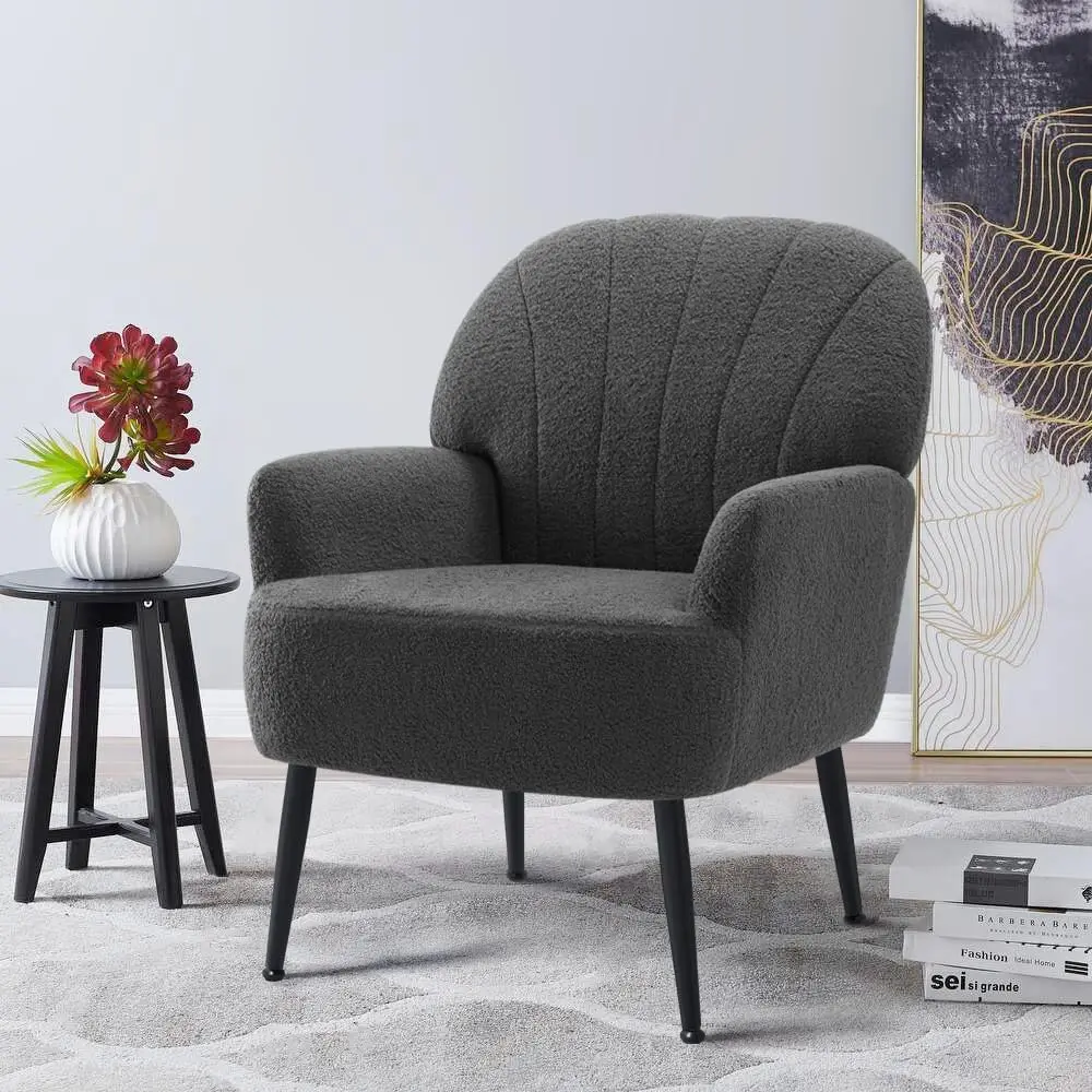 Accent Chair for Living Room, Wool Fabric Armchair, Single Sofa Chair with Arms, Metal Legs, Side Corner Chair for Reading