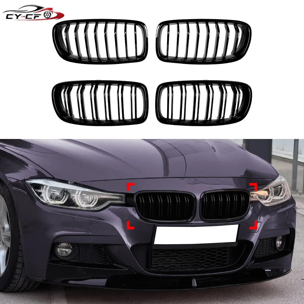 Car Front Bumper Racing Grille Grill For BMW 3 Series F30 F31 F35 2013 2014 2015-2019 1 Pair Gloss Black Kidney Grills