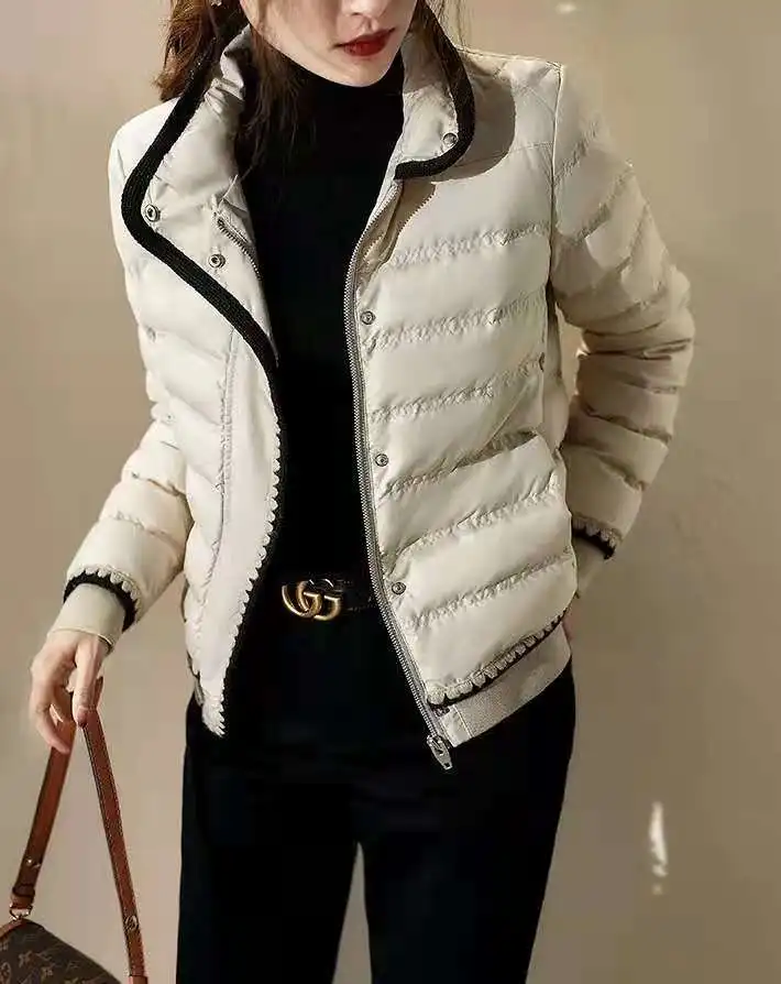 Jaqueta Curta Fena Puffer 2023 Moda Inverno Espa Quente Aodão Casaco Externo Gola Alta Zíper Cor Pura Estilo Emaec...