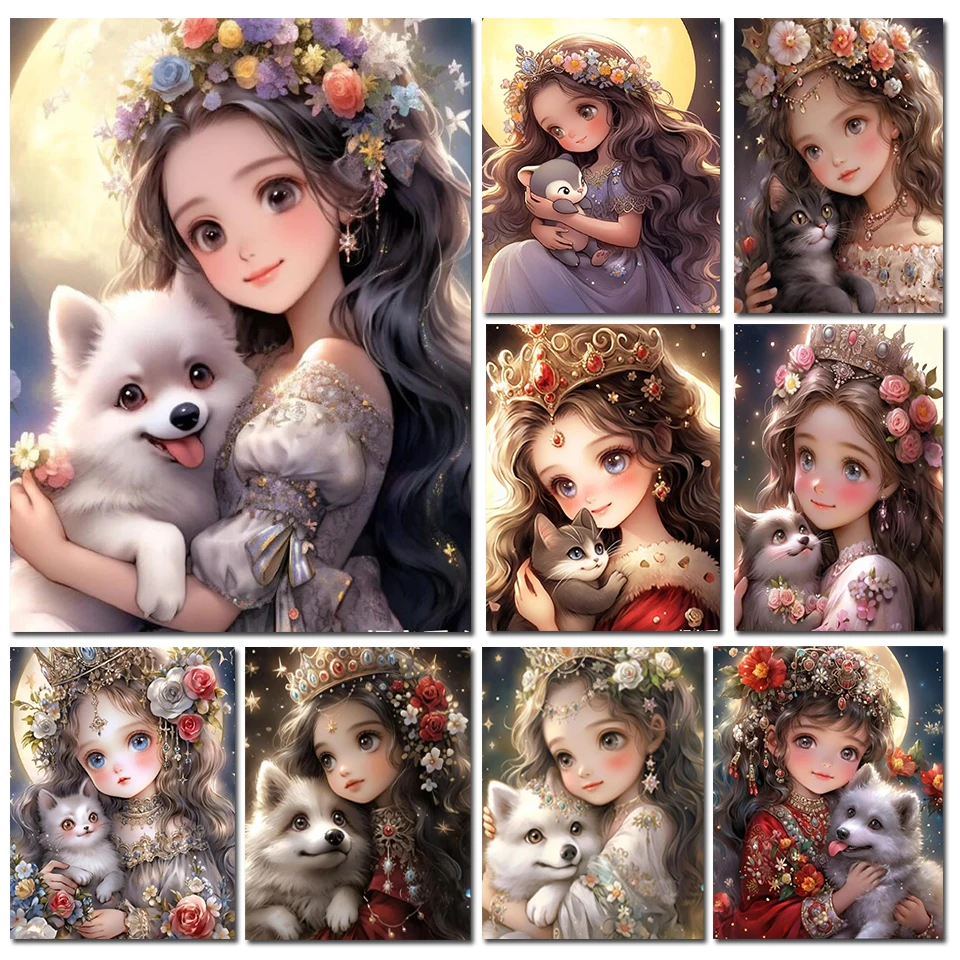 Красивая девушка и собака кошка Damond картина распродажа полная квадратная/круглая вышивка своими руками Вышивка крестом фотография Рождественский подарок