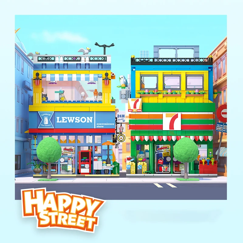 Décoration de bureau de magasin de commodité de scène de rue de ville, jouets de blocs de construction de modèles architecturaux, cadeau d'anniversaire pour enfants